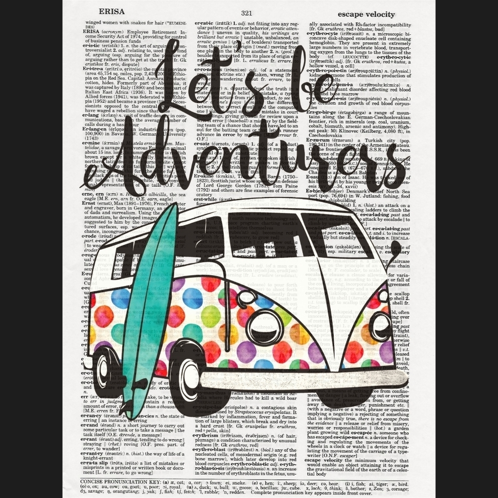Hippie Van Summer Surf Dictionary Art Print